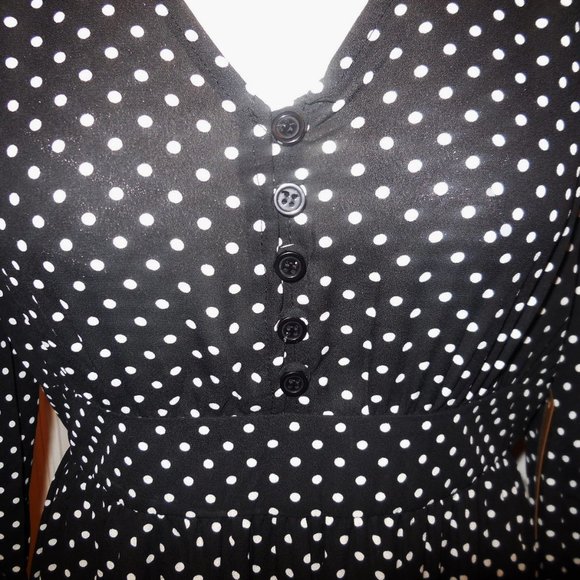 Dress Polka Dot NEW retro fit & flare long sleeve bellow knee summer party - Picture 6 of 9